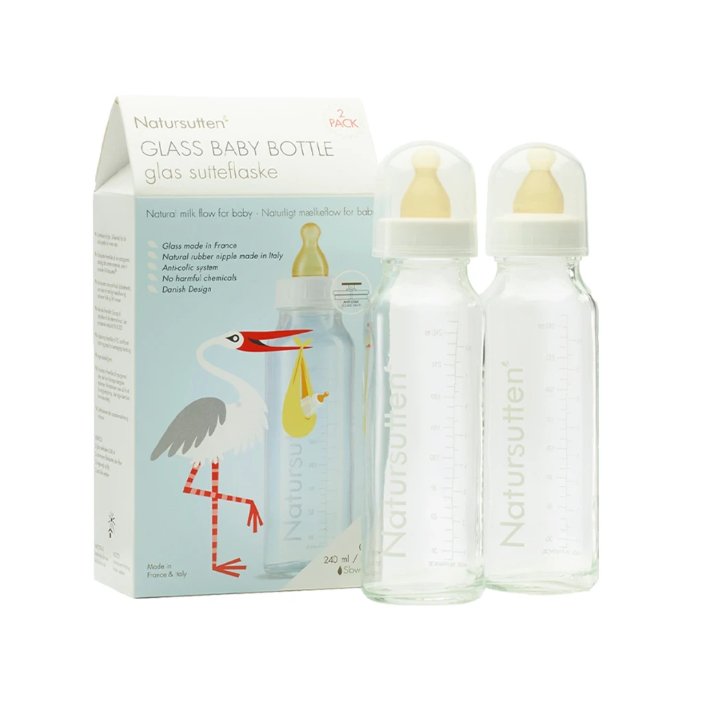 Natursutten Slow Flow Bottles for Newborn Babies  2pk Glass Baby Bottles