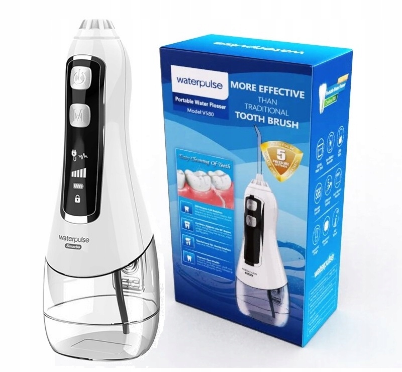 Waterpulse Water Flosser Model Smarbo V580,With 6 Modes 320ML,Rechargeable Portable Cordless Dental Irrigator Oral Water Jet Teeth Cleaner With Massage Function,Charging Reminder & Pressure Setting