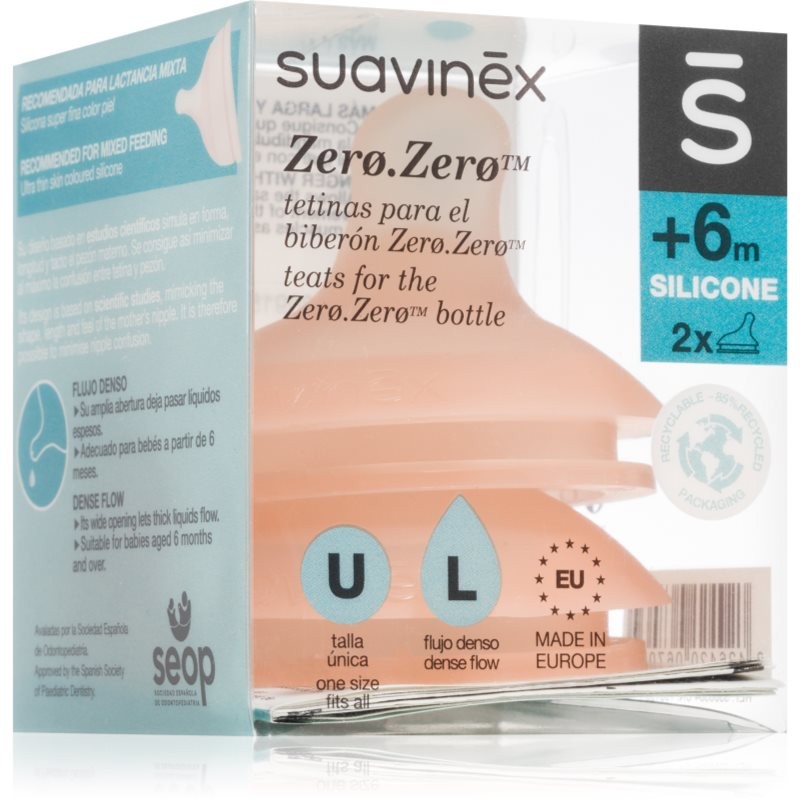 Suavinex Zero Zero Bottle Teat L Heavy Flow 6 Months+ 2 Pieces