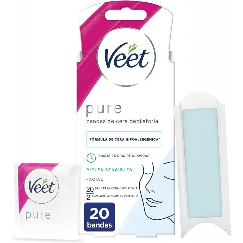 Veet Pure Cold Waxing Wax Strips for Sensitive Skin, 20 Units