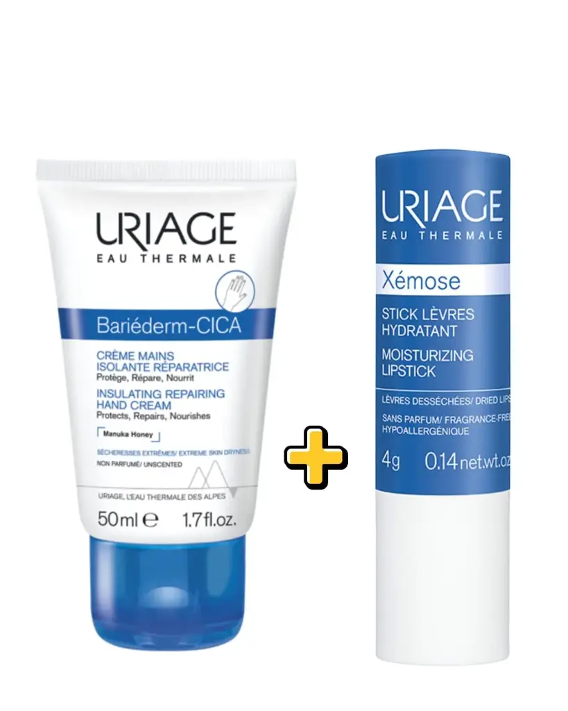 Uriage Bariederm Repairing Insulating Hand Cream 50 Ml +Uriage Xemose Moisturizing Lipstick 4g