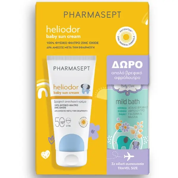 Pharmasept Heliodor Promo with Baby Sun Cream SPF 50, 100ml & Mild Bath, 100ml, 1set