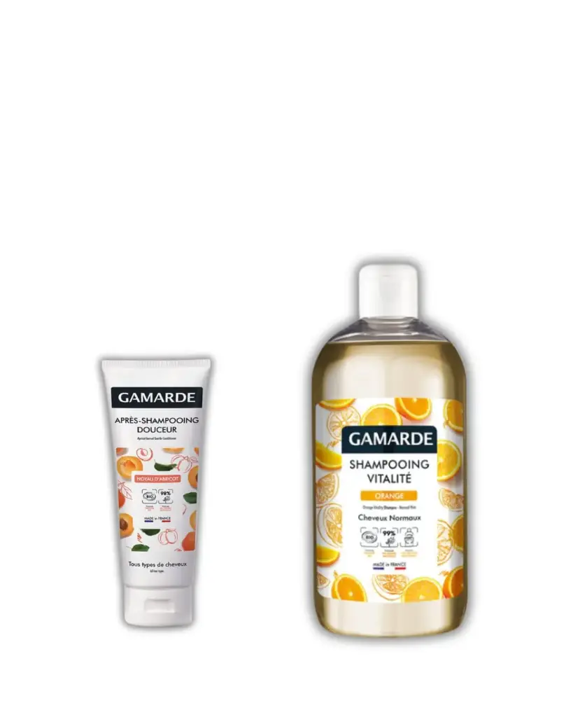 Gamarde Orange Vitality Shampoo - Normal Hair 500ml + Gamarde Apricot Kernel Gentle Conditioner - All Hair Types for free