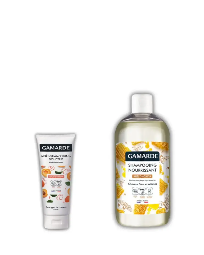 Gamarde Shampooing nourrissant miel acacia 500ml +Gamarde Apricot Kernel Gentle Conditioner - All Hair Types for free