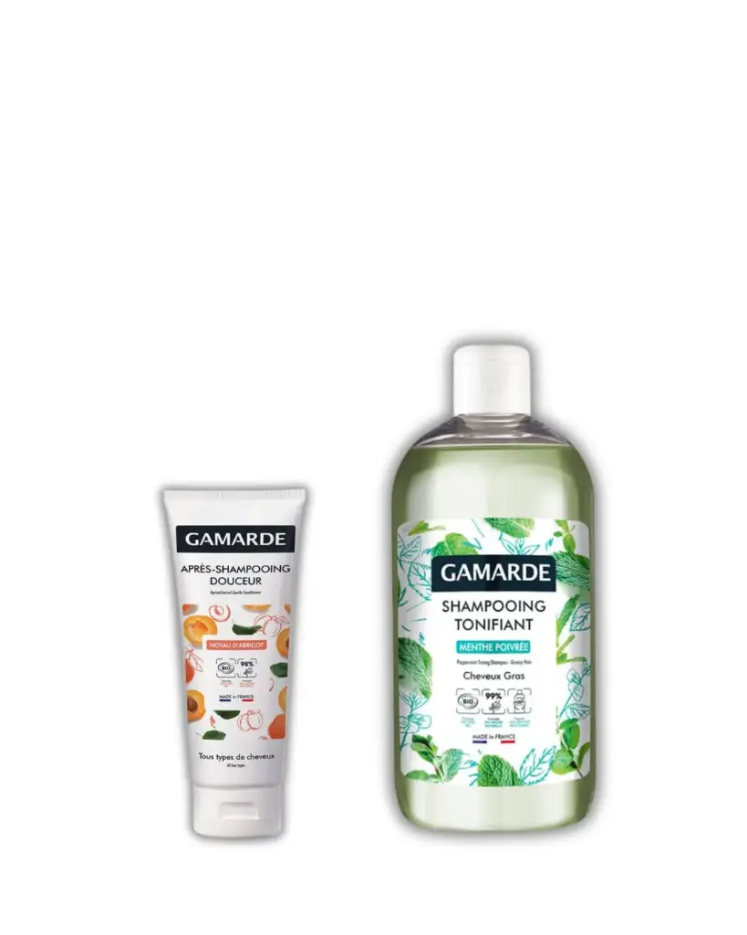 Gamarde Peppermint Toning Shampoo - Greasy Hair +Gamarde Apricot Kernel Gentle Conditioner - All Hair Types for free