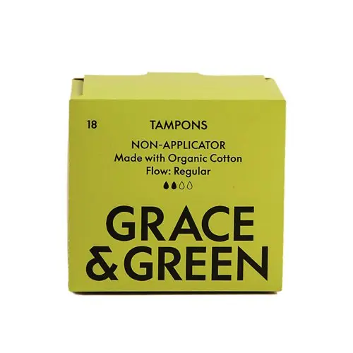 Grace and Green Organic Cotton Non Applicator Tampons Regular (Pack of 18)