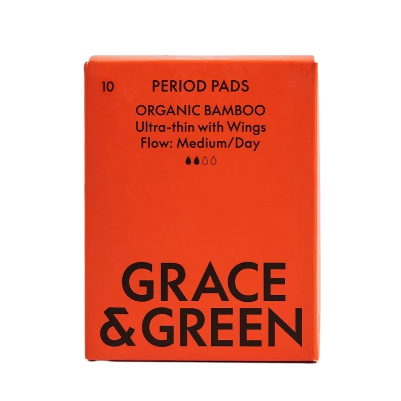 Grace & Green Organic Bamboo Pads | Ultra Thin with Wings - Medium/Day 10 pack