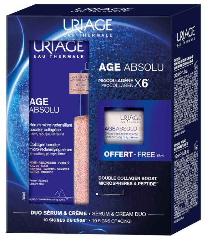Uriage Age Absolu Collagen Booster Micro-Redensifying Serum 30 ml + Pink Cream 15 ml GIFT