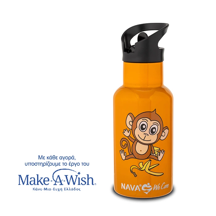 NAVA Stainless steel vacuum travel bottle "We Care", orange 350ml