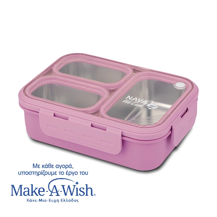 NAVA Rectangular stainless steel food container Bento ''We Care'', lilac 800ml