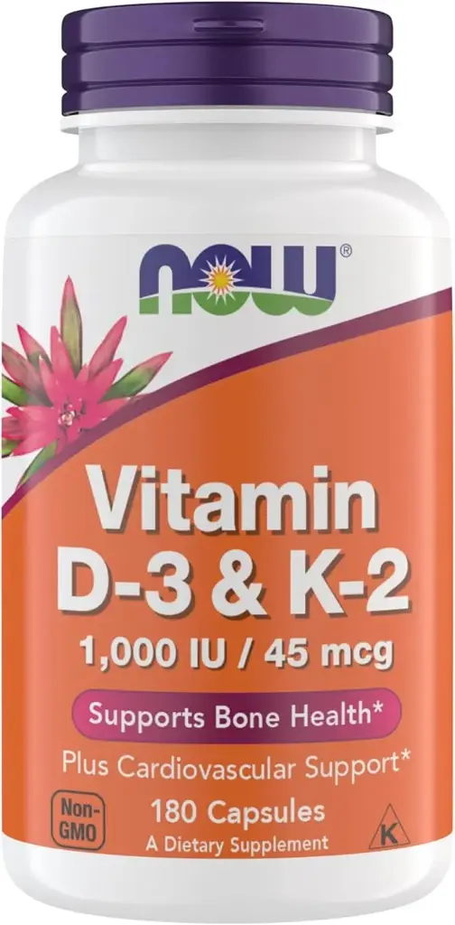 NOW Foods Vitamin D-3 & K-2, 1,000 IU/45 Mcg 120 Veg Capsules