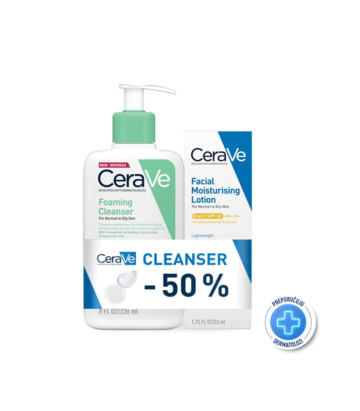 CeraVe PROMO Moisturizing facial care SPF50 52 ml + -50% on Foaming cleansing gel 236 ml