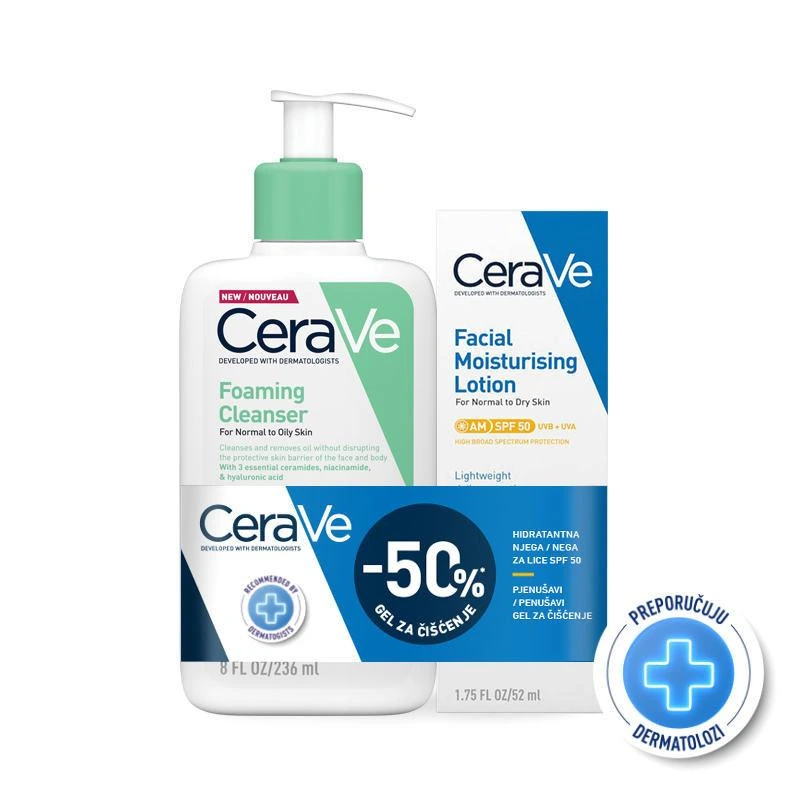 CeraVe PROMO Moisturizing facial care SPF50 52 ml + -50% on Foaming cleansing gel 236 ml