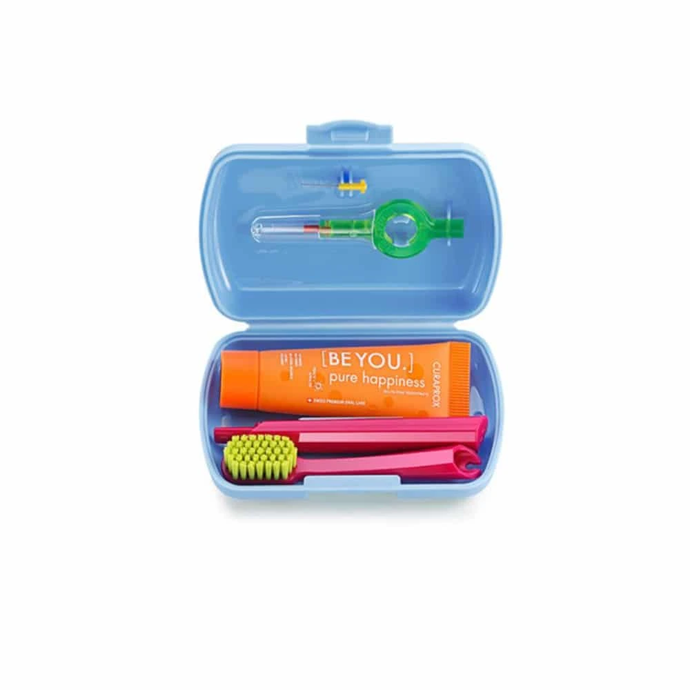 Curaprox Travel Set  Blue  Ultra Soft Toothbrush + Interdental Brush + Toothpaste  Curaprox Toiletry Kit