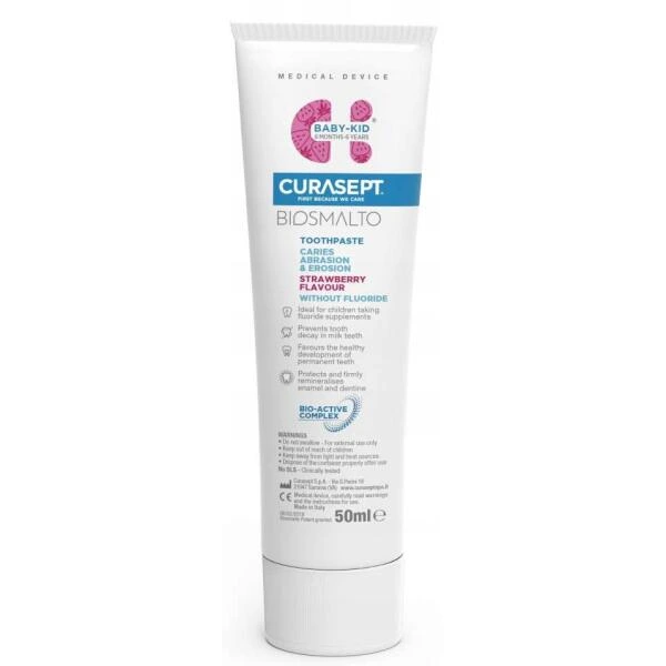 Curasept Biosmalto Baby-Kid Toothpaste for Children Without Fluoride Strawberry 50 Ml