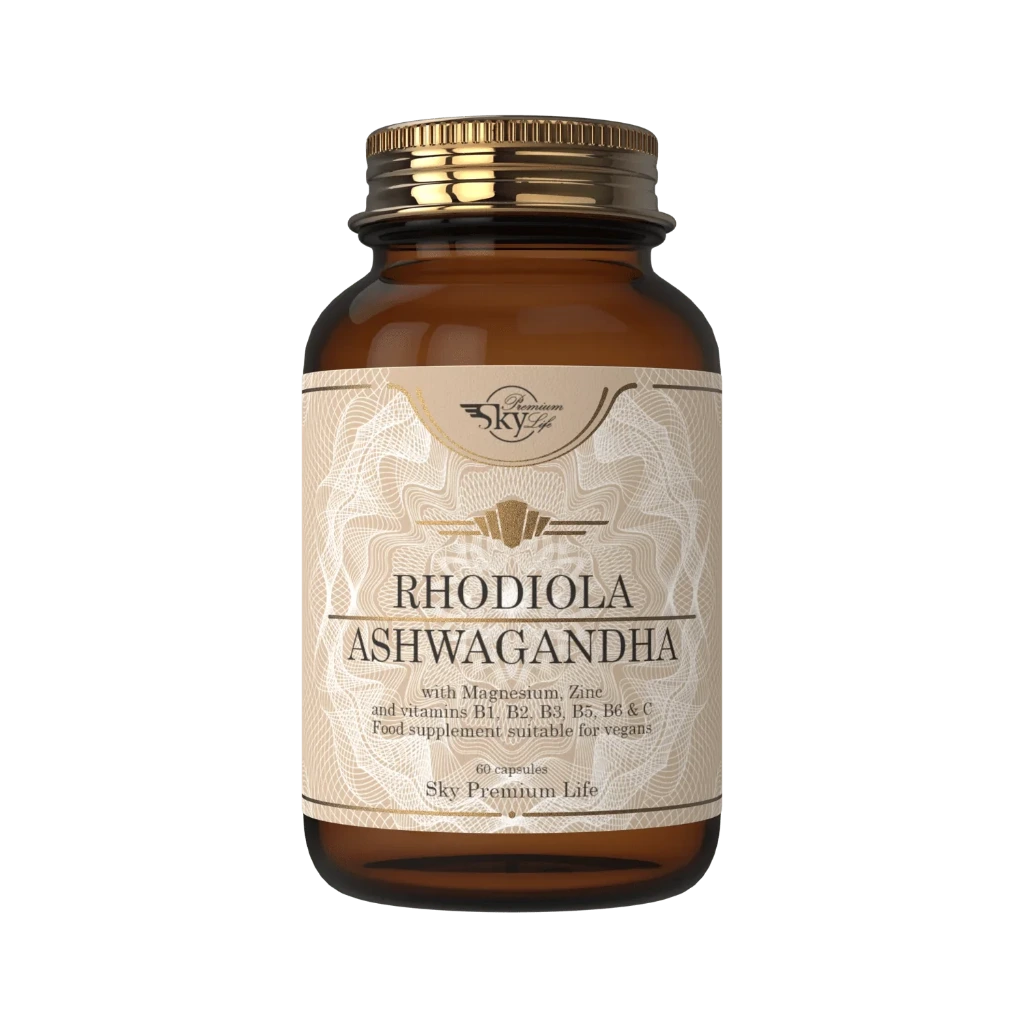 Sky Premium Life Stress Relief Complex - Organic Ashwagandha and Rhodiola Food Supplement with Magnesium, Zinc, Vitamin C, B-Complex - 120 Capsules