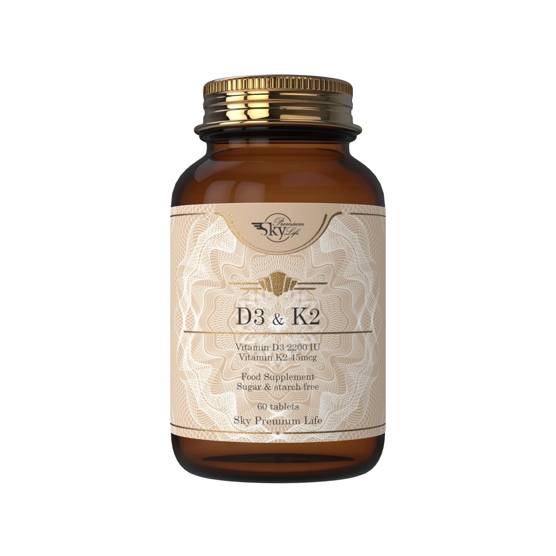 Sky Premium Life Vitamin D3 & K2 Vitamin C for Immune 60 Tablets