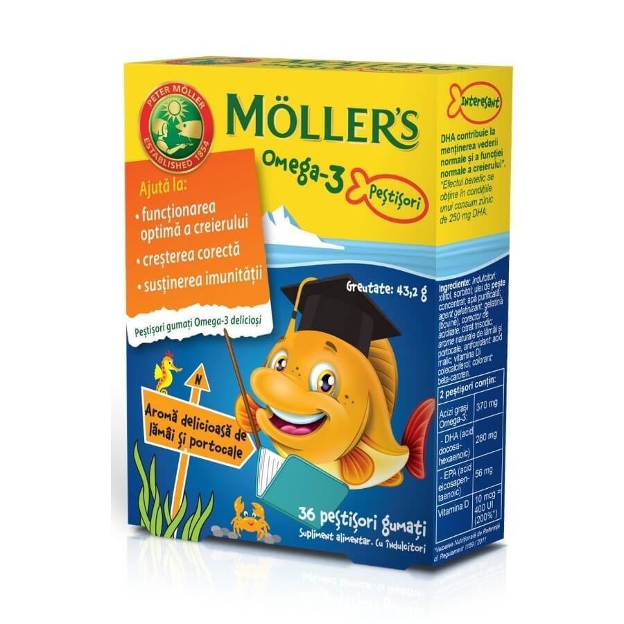 Omega-3-Gummifisch Mit Zitronen- Und Orangengeschmack, 36 Stück, Moller's