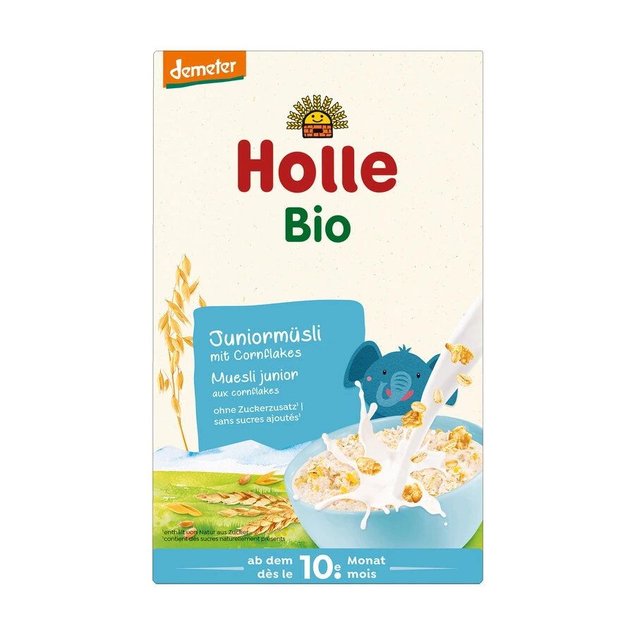 HOLLE ORGANIC JUNIOR MUESLI CORN FLAKES 10 MUAJ + 250gr