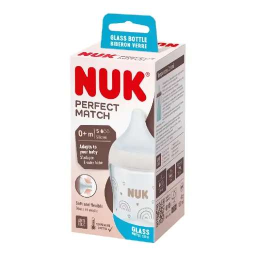 Glass bottle Perfect Match, S, + 0 months, Rainbow, 120 ml NUK