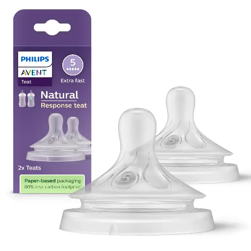 Philips Avent Natural Response Bottle Teat - 2 x Baby Bottle Flow 5 Teats for Babies Aged 6+ Months, BPA Free