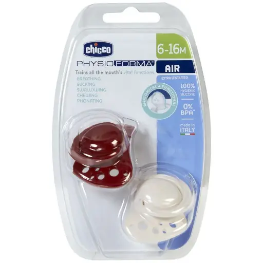 Chicco Silicone Pacifiers Physio Air Beige – Bordeaux for 6-16 months 2pcs