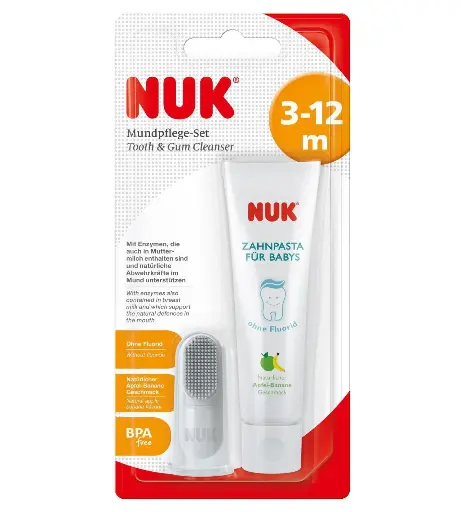 NUK Oral Care Set Consisting of Baby Toothpaste with Natural Apple/Banana Flavour and Finger Toothbrush/BPA-Free