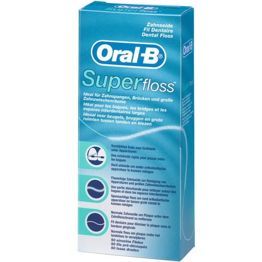 Oral-B SuperFloss Super Dental Floss for Braces Bridges - 50 Metres