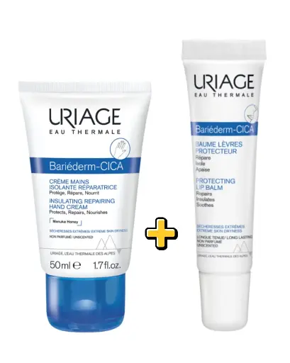 Uriage Bariederm Repairing Insulating Hand Cream 50 Ml +Uriage - Bariederm-CICA Protecting Lip Balm *15 ml
