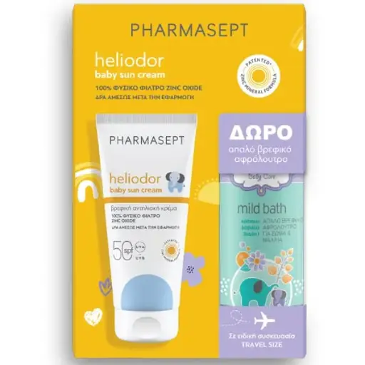 Pharmasept Heliodor Promo with Baby Sun Cream SPF 50, 100ml & Mild Bath, 100ml, 1set