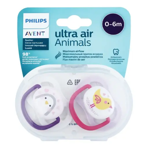 Philips Avent Ultra Air 0-6 Months Baby Girl Pacifier 2 Pieces Lilac and White