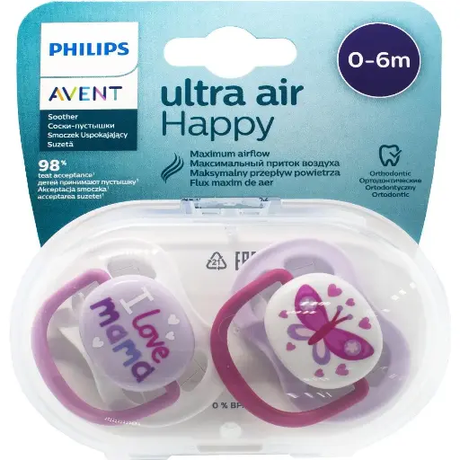 Philips Avent Ultra Air 0-6 Months Baby Girl Pacifier 2 Pieces White and Lilac