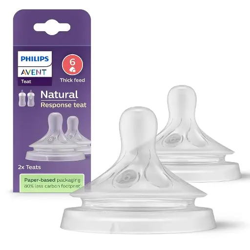 Philips Avent Natural Response SCY966/02 Baby Bottle Teat 6 M+ Thick Feed 2 Pc