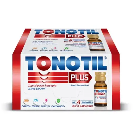 TONOTIL Plus Dietary Supplement with 4 Amino Acids B12 & Carnitine 15 Ampoules x 10ml