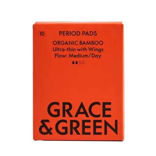 Grace & Green Organic Bamboo Pads | Ultra Thin with Wings - Medium/Day 10 pack