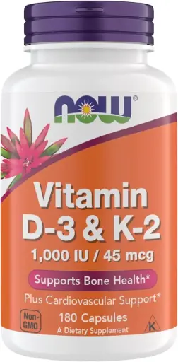 NOW Foods Vitamin D-3 & K-2, 1,000 IU/45 Mcg 120 Veg Capsules