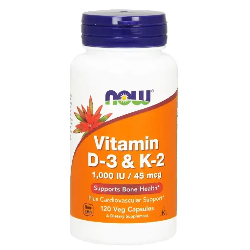 NOW Foods Vitamin D-3 & K-2, 1,000 IU/45 Mcg 120 Veg Capsules