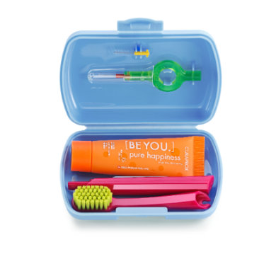 Travel Set  Blue  Ultra Soft Toothbrush + Interdental Brush + Toothpaste  Curaprox Toiletry Kit